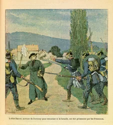ルイ・ボンブルド（1862-1927）が描いた、グルネストと呼ばれるユージン・セルジュの東部軍（独仏戦争、1870-1871年のキャンペーン）。フランス軍に加わるためにデヴューシーを出発したアッブ・バレットは、独仏戦争のクスィーでの戦闘中にプロシア軍の捕虜となる。