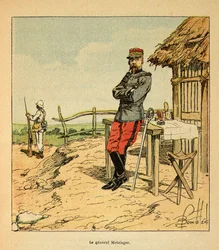 Henri Galli dit Galllichet (1854-1922)著、Louis Bombled (1862-1927)絵による「マダガスカルの戦争-1885-1895年のフランス遠征の逸話史」。1895年にマダガスカルで撮影されたメッツィンガー将軍の肖像、個人蔵