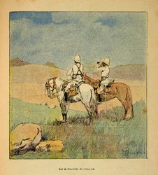 Henri Galli dit Galllichet (1854-1922)著、Louis Bombled (1862-1927)絵による「マダガスカルの戦争-1885-1895年のフランス遠征の逸話史」。1895年、イメルネからマダガスカルへの国境で偵察中の軍隊、個人蔵