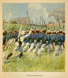Henri Galli dit Galllichet (1854-1922)著、Louis Bombled (1862-1927)絵による「マダガスカルの戦争-1885-1895年のフランス遠征の逸話史」。1895年、アンタナミタラナの戦いに参加したフランス軍、個人蔵