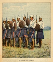 Henri Galli dit Galllichet (1854-1922)著、Louis Bombled (1862-1927)絵による「マダガスカルの戦争-1885-1895年のフランス遠征の逸話史」。ラナヴァローナ王妃の衛兵、個人蔵