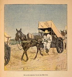 Henri Galli dit Galllichet (1854-1922)著、Louis Bombled (1862-1927)絵による「マダガスカルの戦争-1885-1895年のフランス遠征の逸話史」。マロロに逃げ込む病人たちのコンボイ、個人蔵