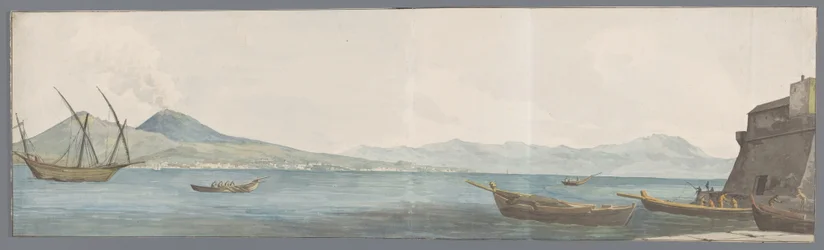 Gezicht op Vesuvius en kust van Portici vanaf hook van Castel dell