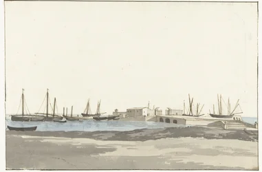 船のあるバルレッタ港 Mole du port de Barletta (オブジェクトのタイトル) イタリアの航海、シチリアとマルテの航海 - 1778年（シリーズタイトル）