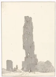 Ruïne van toren langs de grote weg tussen Terracina en Fondi テッラチーナとフォンディの間の幹線道路にあるトッレ デッレ セッテ ファッチャテ (オブジェクトのタイトル) イタリア、シチリア、マルタの旅 - 1778 (シリーズタイトル)