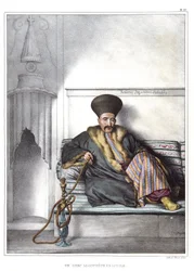 ダヴィッドの弟子であるルイ・デュプレ（1789-1837）が1825年に制作した「アテネとコンスタンティノープルへの旅、または自然のままの場所に描かれたギリシャとオスマン帝国の肖像、景色、衣装のコレクション」の中にあるギリシャのロゴテート。