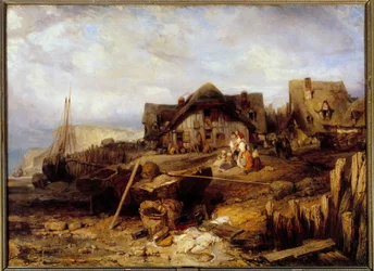 Beach a low maree Louis Gabriel Eugene Isabey (1803-1886) による絵画 19世紀 Sun.0,27x0,4m。