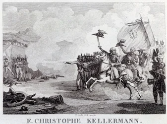 フランス革命「1792年9月20日のヴァルミーの戦いでの将軍兼牧童フランソワ・クリストフ・ケレルマン（1735-1820）」 ルイ・フランソワ・クーシュ（1782-1849）によるエングレーヴィング 18世紀 Paris, Musee Carnavalet