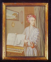 ブルック・テイラーの肖像（1685-1731）1720（カードに貼られたベラムのトイレとボディカラー）
