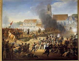 1809年4月21日、ランツフート橋を通過する際、ムートン将軍は第17連隊の擲弾兵に指示を出した ルイ・エルサン（1777-1860）による絵画