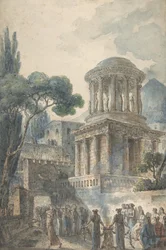 俳優の葬式のある古代のシーン、約。 1777年。