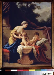母と子。 慈善の寓意。 （母と子。慈善の寓話）。 Louis Jean Francois Lagrenee (1725-1805) による絵画、キャンバスに油彩。 フランス美術