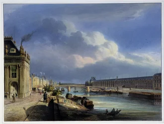ポン・デュ・カルーゼルとルーヴルのグランド・ギャルリーの眺め - Arnoutの "Paris en 1837 "にて