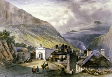 Eaux chaudesの村、1850年頃（リトグラフ）