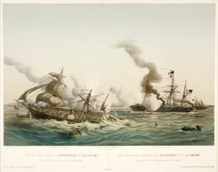戦闘海軍entre le Kearsage＆l？Alabama、pub。 1864（カラーリトグラフ）