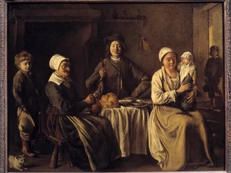 バプテームの帰還」または「幸福な家族」 ルイ・ル・ナイン（1593-1648）の絵画 1642年。薄さ0.61 x 0.78 m