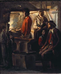 The blacksmith at his forge - 油彩・キャンバス