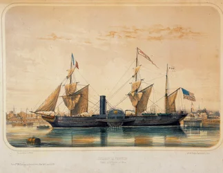 ル・アーブルのフロリダ湾に浮かぶ蒸気船「ザ・フランクリン」。ルイ・ルブルトン（？-1866）による図面
