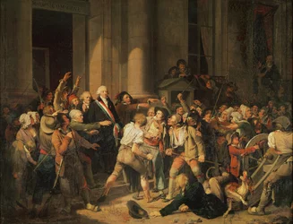 1792 年 8 月 29 日、ルーアン市長ムッシュー ドフォンテネの勇気の行動 (キャンバスに油彩)