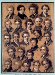 画家アントワーヌ・ジャン・グロ（1771-1835）のアトリエの生徒たちの肖像 ルイ・レオポルド・ボワイ（1761-1845）によるデッサン 1820年 パリ、B.N.