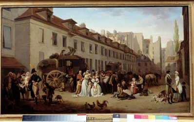 メサジェリの中庭でのディリジェンスの到着 ルイ・レオポルド・ボワイ（1761-1845）の絵画。1803..