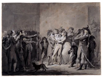 マラート殺害後のシャルロット・コルデー（1768-1793）の逮捕 ルイ・レオポルド・ボイリー（1761-1845）による素描 19世紀 パリ、カルナヴァレ美術館蔵