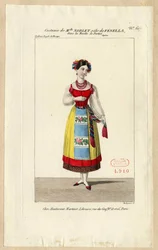 フェネラ役のミス・ノブレット。 オペラ「La muette de Portici」の衣装デザイン、1828年。