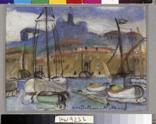 La Bonne Mère Vue de Marseille from the port with the Cathedrale Notre Dame de la Garde (Notre-Dame-de-la-Garde), also called the “Bonne Mère”. Pastel by Louis Mathieu Verdilhan (1875-1928) Mandatory mention: Collection fondation regards de Provence, Marse
