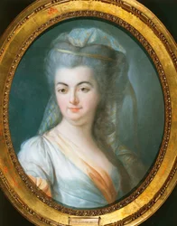 ルイ・ミシェル・ファン・ロー（1707-1771）の「ヴェールを被った女性の肖像」、羊皮紙にパステル画