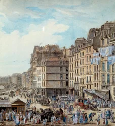 1782年のパリ港のドックでの海上生活 セーヌ川でのペニシェや商業活動。詳細ルイ・ド・レスピナス（1734-1808）によるデッサン 1782年 パリ、カルナヴァレ美術館