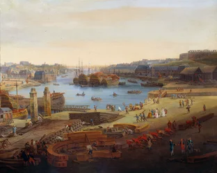 シップヤード"ブレストの港" 詳細ルイ・ニコラ・ファン・ブラーレンベルグ（1716-1794）による絵画 1774年ブレスト、ボザール美術館蔵