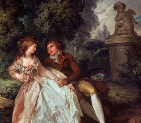 ガランテの情景（キューピッド付き） ルイ・トリンクス（1746-1800）の絵画の細部 18世紀 トゥール、ボザール美術館