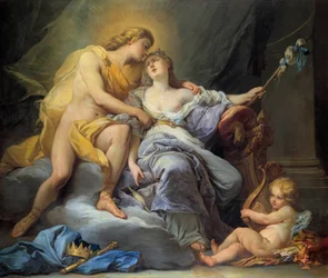 レウコトーを撫でるアポロン アントワーヌ・ボワゾ（1702-1782）の絵画 1737年 薄暗い。1.67 x 2 m トゥール、美術館