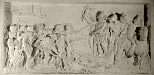 ヴァンデ戦争：1796年、ラザール・オッシュ将軍（1768-1797）によるヴァンデ地方の平定。シモン・ルイ・ボワゾ(1743-1809)が彫刻した大理石の低浮き彫り。1800.ヴェルサイユ、城の博物館