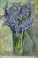 花のガラス花瓶、1910年頃（キャンバスに油彩）