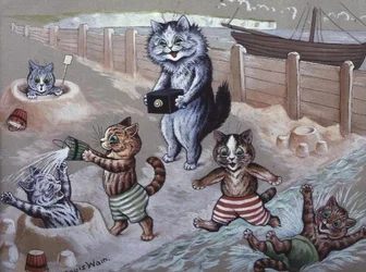 海水浴をする猫たち