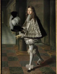 ルイ14世とフランソワーズ・アテネ（Francoise-Athenais）の嫡出子である聖霊の修道服を着たトゥールーズ伯爵ルイ・アレクサンドル・ドゥ・ブルボン（1678-1737）の身長の肖像（モン侯爵夫人ロシュシュアルト・モルテマール作