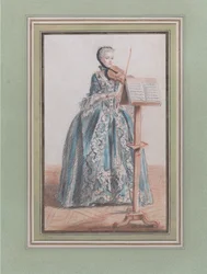 正面から見たヴァイオリンを弾く女性 1758-59年頃