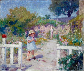 庭の少女 ジョセフ・ロイス・プラット（1879-1934）の絵画 20世紀
