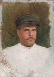 毛皮の帽子をかぶった男の習作