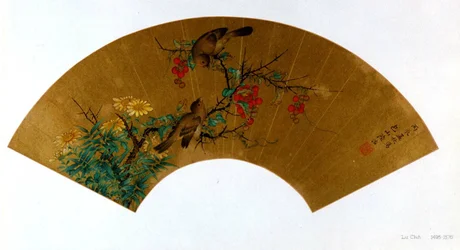 鳥、ベリー、そして花鳥折扇