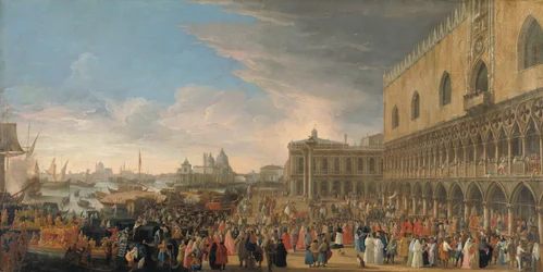 1706年のフランス大使のヴェネツィアへの入場 1706 年 5 月 10 日のフランス大使として、アベ・ド・ポンポンヌとして知られるアンリ・シャルル・アルノー・ド・ポンポンヌがヴェネツィアに入る儀式