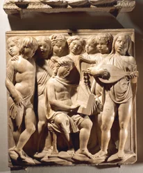 Laudate Eum in chordis et organo (Salmo 150, Laudate Dominum) オルガン、ハープ、リュートで歌う少年たちのパネル。