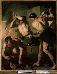 ""バルカンの鍛冶"" (バルカンの鍛冶) ルカ・ジョルダーノ作 (1632-1705) 1660 Dim. 72x102 cm エルミタージュ美術館、サンクトペテルブルク