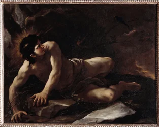 誘惑を避けるため茨の中に身を投じる聖ベネディクトゥスの誘惑。ルカ・ジョルダーノ（1634-1705）作、モンテカッシーノ修道院博物館、イタリア