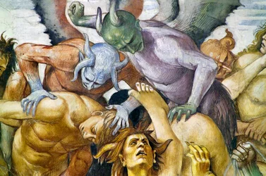 最後の審判」のフレスコ画より「地獄に堕ちた人々