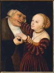 オーストリア、ウィーン《老人と若い女性》1530年頃（油彩・キャンバス