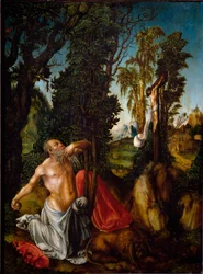 懺悔する聖ジェローム ルーカス・クラナッハ（1472-1553）による絵画 1502年 日の丸。55,5x41,5 cm ウィーン、美術史博物館