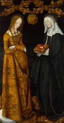 聖クリスティーヌと聖オディール。 ルーカス・クラナッハ・ザ・エルダー（1472-1553）による絵画、木に油彩