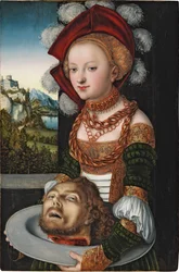 Salome avec la tete de Saint Jean Baptiste - 洗礼者聖ヨハネの頭を持つサロメ』クラナッハ、ルーカス、長老（1472-1553）作。木に油彩、1527-1530年頃。寸法：88.4x58.3 cm。ブダペスト、セプムヴェシェティ美術館（Szepmuveszeti Muzeum